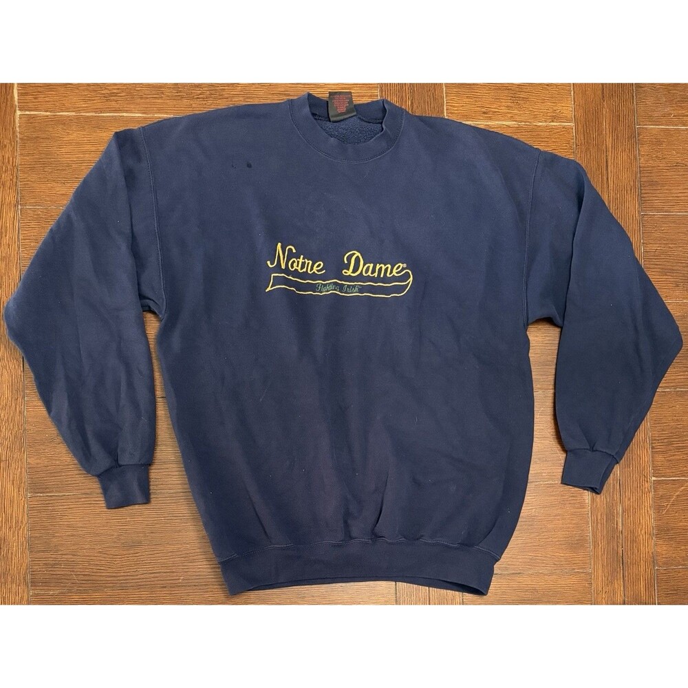Vintage Notre Dame Fighting Irish Mens Size XL Made In USA Navy Crewneck Sweater